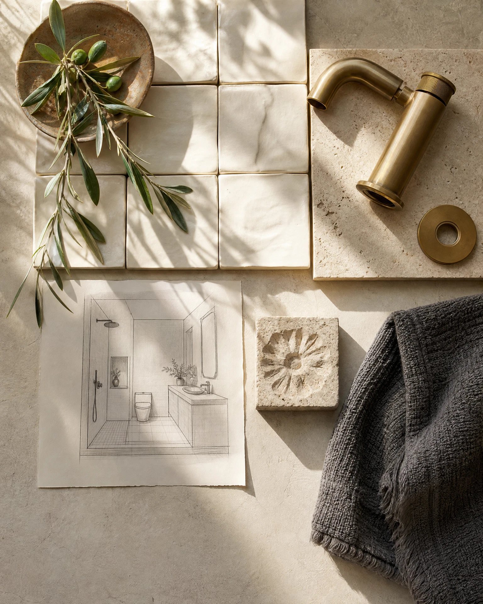Muestra de materiales para reforma de baño